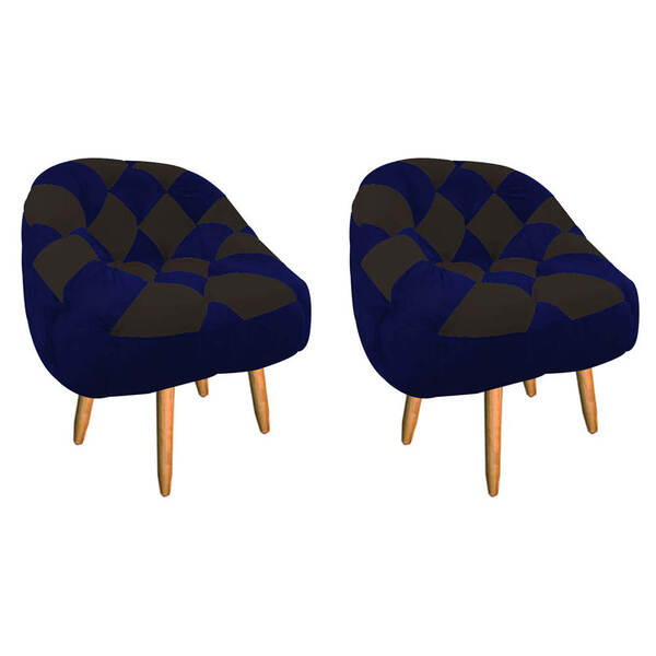 Kit 02 Poltrona Paloma Escritório Sala Pé Palito Suede Azul M