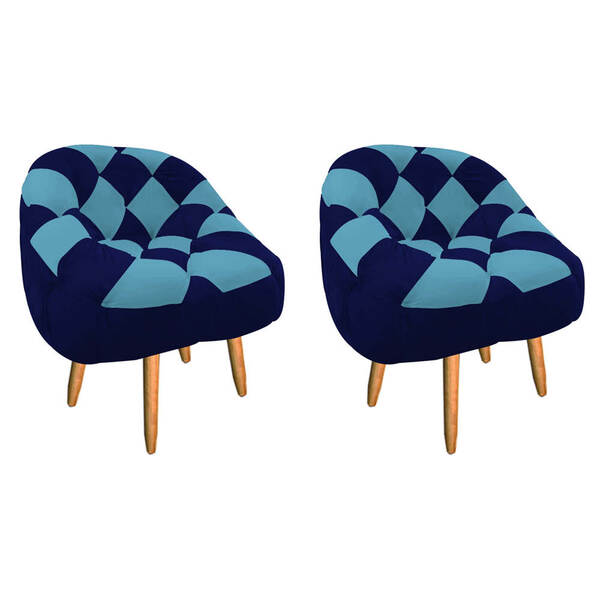Kit 02 Poltrona Paloma Escritório Sala Pé Palito Suede Azul M
