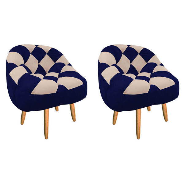 Kit 02 Poltrona Paloma Escritório Sala Pé Palito Suede Azul M