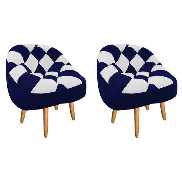 Kit 02 Poltrona Paloma Escritório Sala Pé Palito Suede Azul M