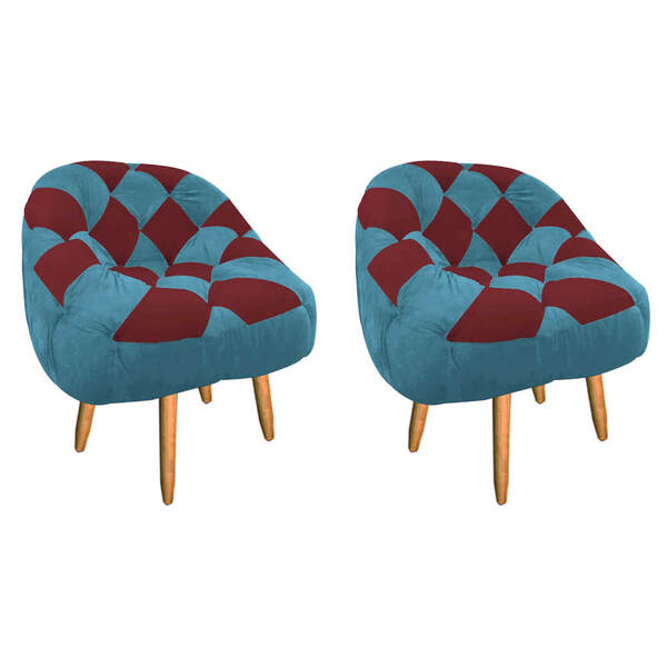 Kit 02 Poltrona Paloma Escritório Sala Pé Palito Suede Azul T