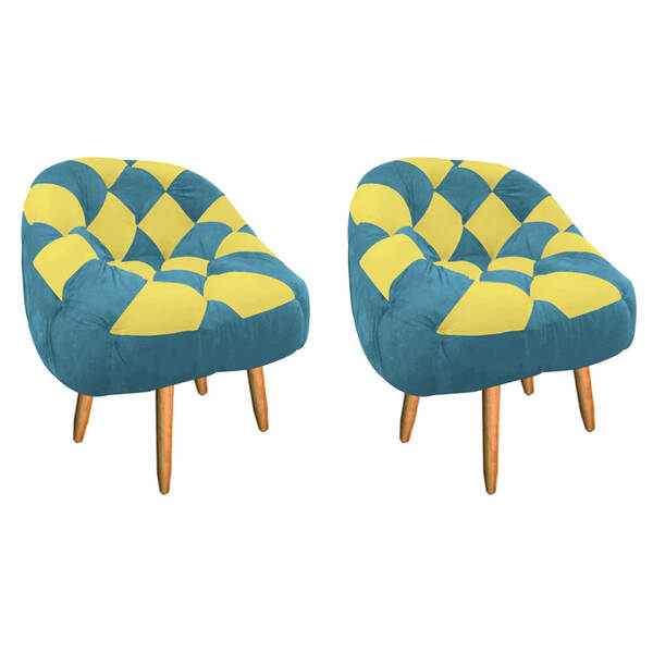 Kit 02 Poltrona Paloma Escritório Sala Pé Palito Suede Azul T