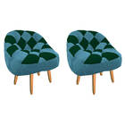 Kit 02 Poltrona Paloma Escritório Sala Pé Palito Suede Azul T