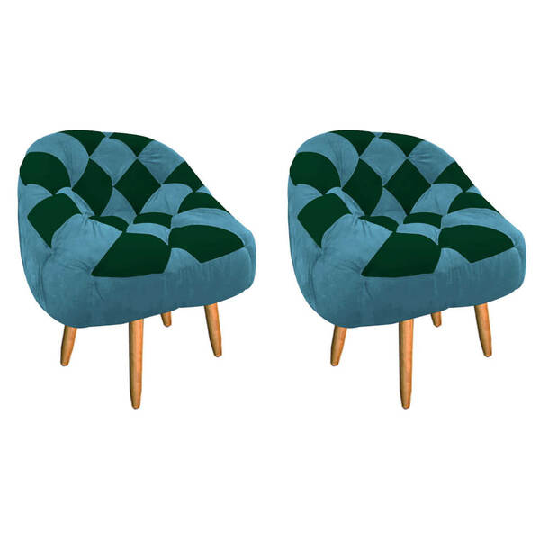 Kit 02 Poltrona Paloma Escritório Sala Pé Palito Suede Azul T