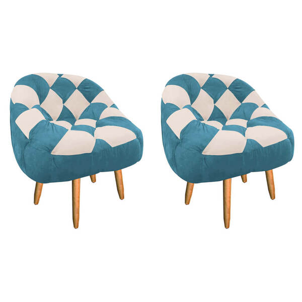 Kit 02 Poltrona Paloma Escritório Sala Pé Palito Suede Azul T