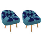 Kit 02 Poltrona Paloma Escritório Sala Pé Palito Suede Azul T