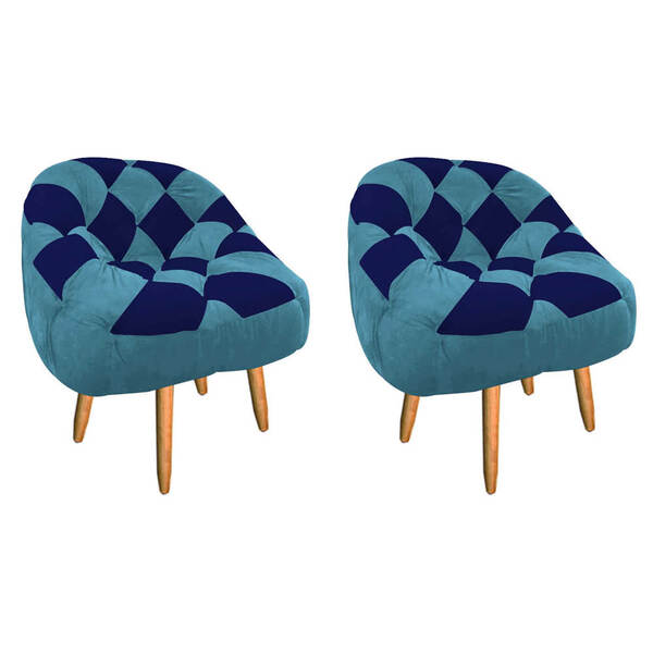 Kit 02 Poltrona Paloma Escritório Sala Pé Palito Suede Azul T