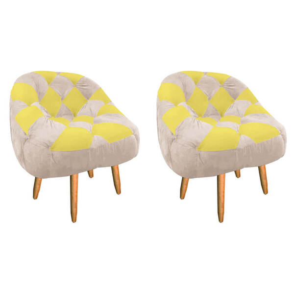 Kit 02 Poltrona Paloma Escritório Sala Pé Palito Suede Bege R
