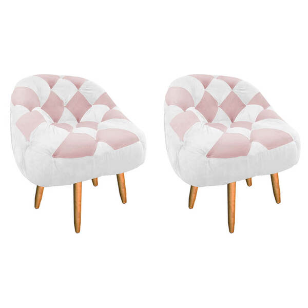 Kit 02 Poltrona Paloma Escritório Sala Pé Palito Suede Branco