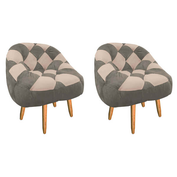 Kit 02 Poltrona Paloma Escritório Sala Pé Palito Suede Cappuc
