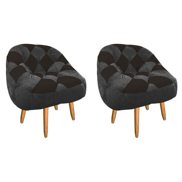 Kit 02 Poltrona Paloma Escritório Sala Pé Palito Suede Grafit