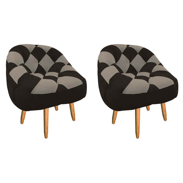 Kit 02 Poltrona Paloma Escritório Sala Pé Palito Suede Marrom