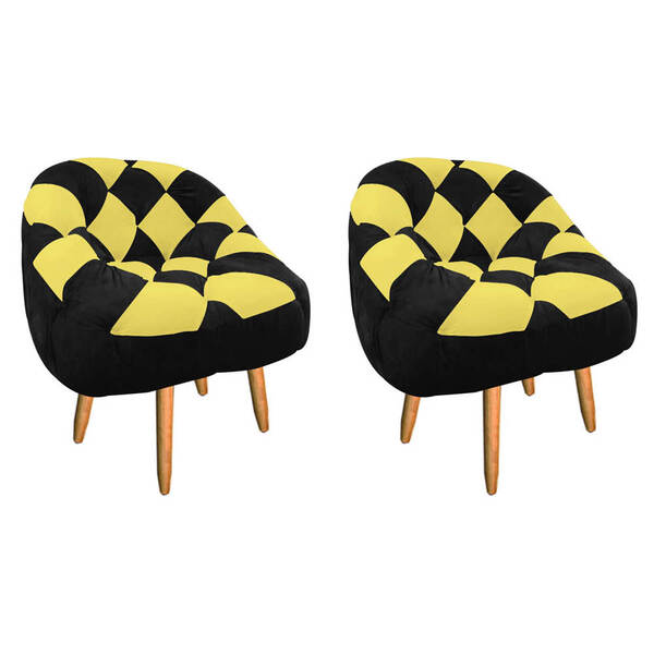 Kit 02 Poltrona Paloma Escritório Sala Pé Palito Suede Preto