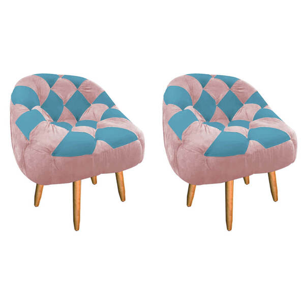 Kit 02 Poltrona Paloma Escritório Sala Pé Palito Suede Rosa B