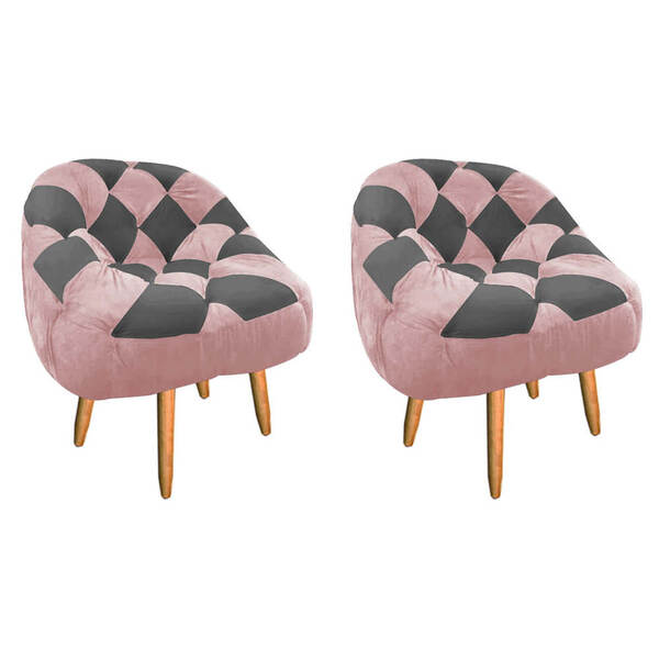 Kit 02 Poltrona Paloma Escritório Sala Pé Palito Suede Rosa B