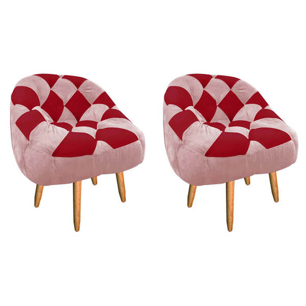 Kit 02 Poltrona Paloma Escritório Sala Pé Palito Suede Rosa B