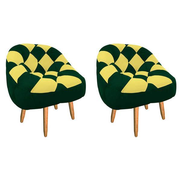 Kit 02 Poltrona Paloma Escritório Sala Pé Palito Suede Verde