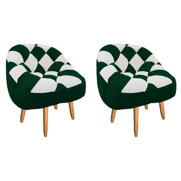Kit 02 Poltrona Paloma Escritório Sala Pé Palito Suede Verde
