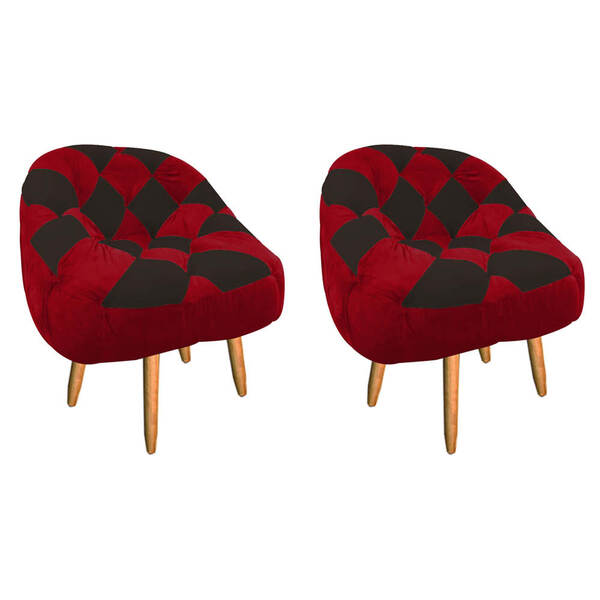 Kit 02 Poltrona Paloma Escritório Sala Pé Palito Suede Vermel