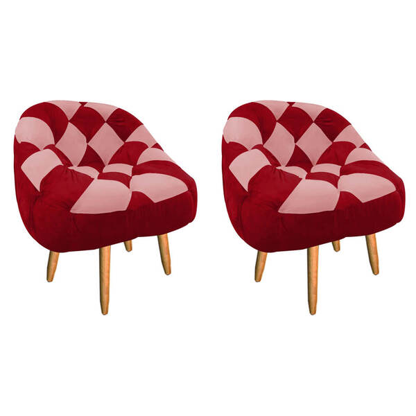 Kit 02 Poltrona Paloma Escritório Sala Pé Palito Suede Vermel