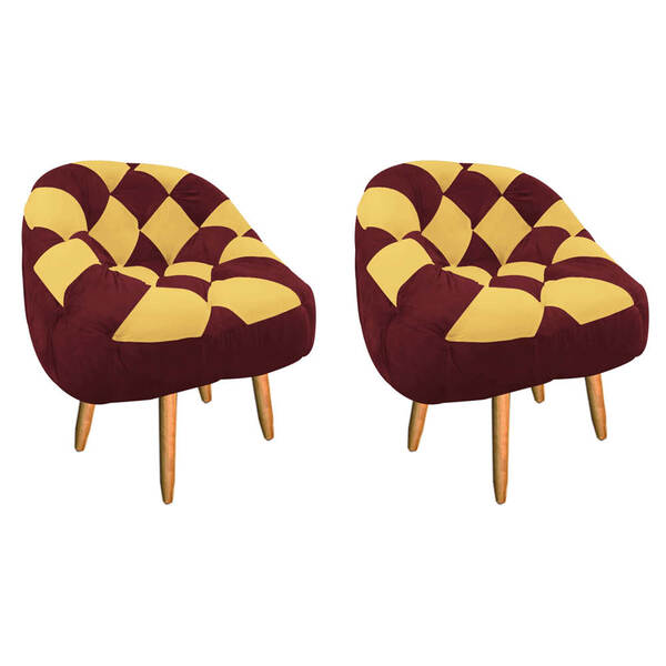 Kit 02 Poltrona Paloma Escritório Sala Pé Palito Suede Vinho