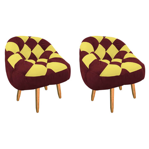 Kit 02 Poltrona Paloma Escritório Sala Pé Palito Suede Vinho