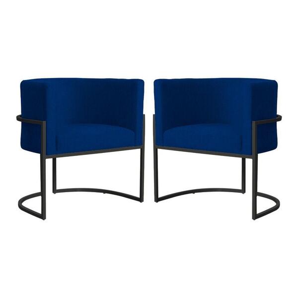 Kit 02 Poltrona Reforçada Pé Metálico Preto Azul Marinho
