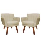 Kit 02 Poltrona Resistente Confortável Para Sala Iza Bege