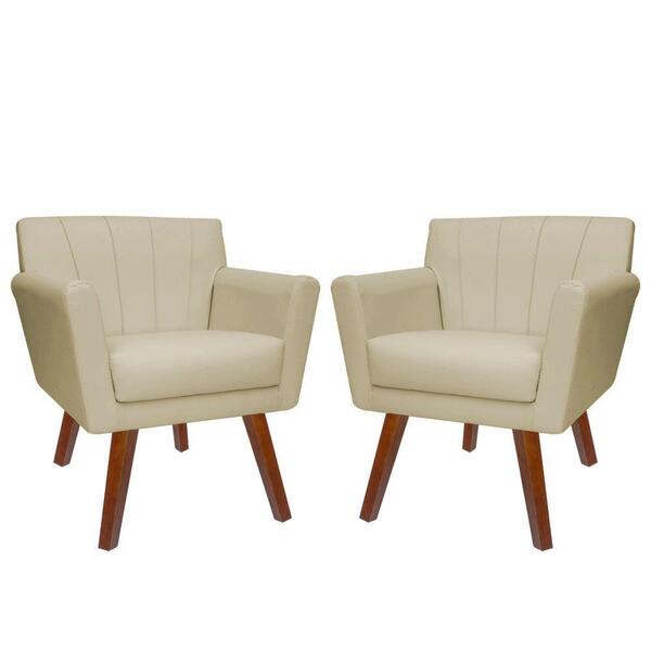 Kit 02 Poltrona Resistente Confortável Para Sala Iza Bege