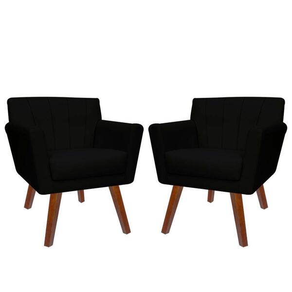 Kit 02 Poltrona Resistente Confortável Para Sala Iza Preto