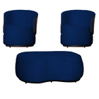 Kit 02 Poltronas  E 01 Puff Decorativo Beatriz Veludo Azul Ma