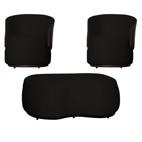 Kit 02 Poltronas  E 01 Puff Decorativo Beatriz Veludo Preto/p