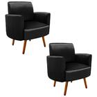 Kit 02 Poltronas Agatha Acetinado Preto Pés Palito Castanho