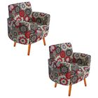 Kit 02 Poltronas Agatha Estampado Floral Vermelho D32 Pés Pal