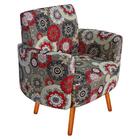Kit 02 Poltronas Agatha Floral Vermelho Pés Palito Castanho