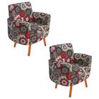 Kit 02 Poltronas Agatha Floral Vermelho Pés Palito Castanho