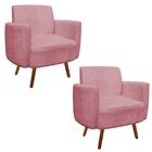 Kit 02 Poltronas Agatha Suede Rose Pés Palito Castanho D'rossi