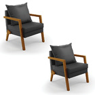 Kit 02 Poltronas Alice Corino Preto Base De Madeira D03 - D'r