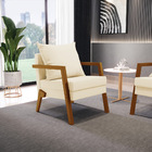 Kit 02 Poltronas Alice Linho Bege A19 Base De Madeira D03 - D