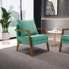 Kit 02 Poltronas Alice Suede Azul Turquesa Base De Madeira -