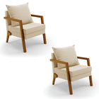 Kit 02 Poltronas Alice Suede Bege Base De Madeira D03 - D'ros