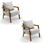 Kit 02 Poltronas Alice Veludo Cinza Base De Madeira D03 - D'r