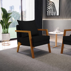 Kit 02 Poltronas Alice Veludo Luxo Preto A81 Base De Madeira