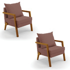 Kit 02 Poltronas Alice Veludo Rosê Base De Madeira D03 - D'ro