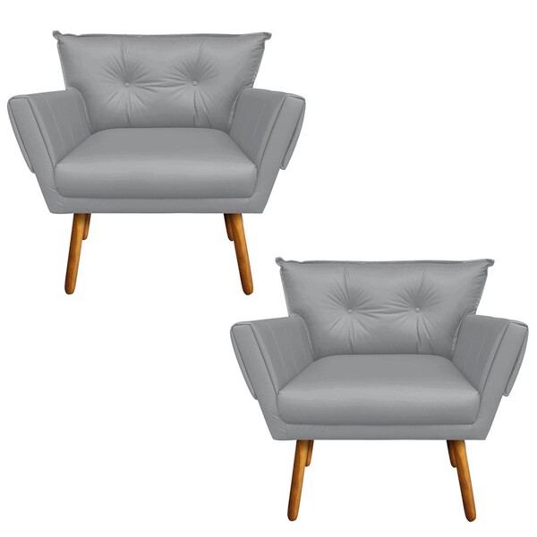 Kit 02 Poltronas Anitta Corino Pes Palito Castanho D03 - D'ro