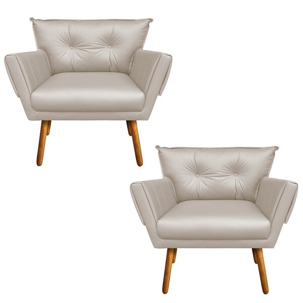 Kit 02 Poltronas Anitta Corino Pes Palito Castanho D03 - D'ro