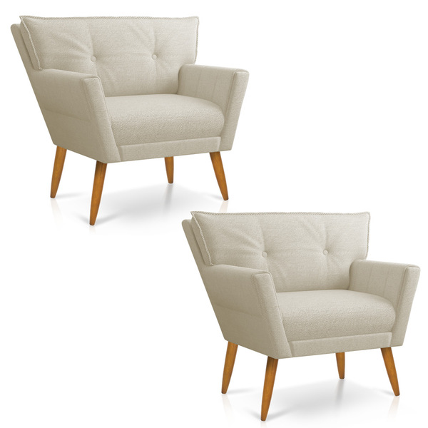 Kit 02 Poltronas Anitta Linho Pés Palito Castanho D03 - D'ros