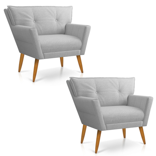 Kit 02 Poltronas Anitta Linho Pés Palito Castanho D03 - D'ros