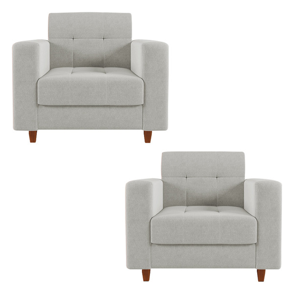 Kit 02 Poltronas Arezzo Linho Cinza A05 Pés Chanfrado Castanh