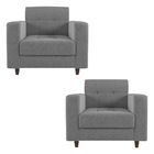 Kit 02 Poltronas Arezzo Linho Grafite A26 Pés Chanfrado Tabac